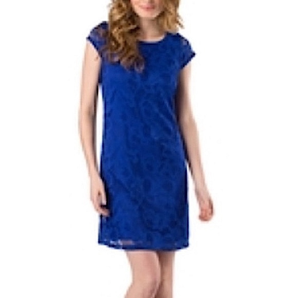 Ronni Nicole Floral Lace Crochet Eyelet Royal Blue Cobalt Mini Dress